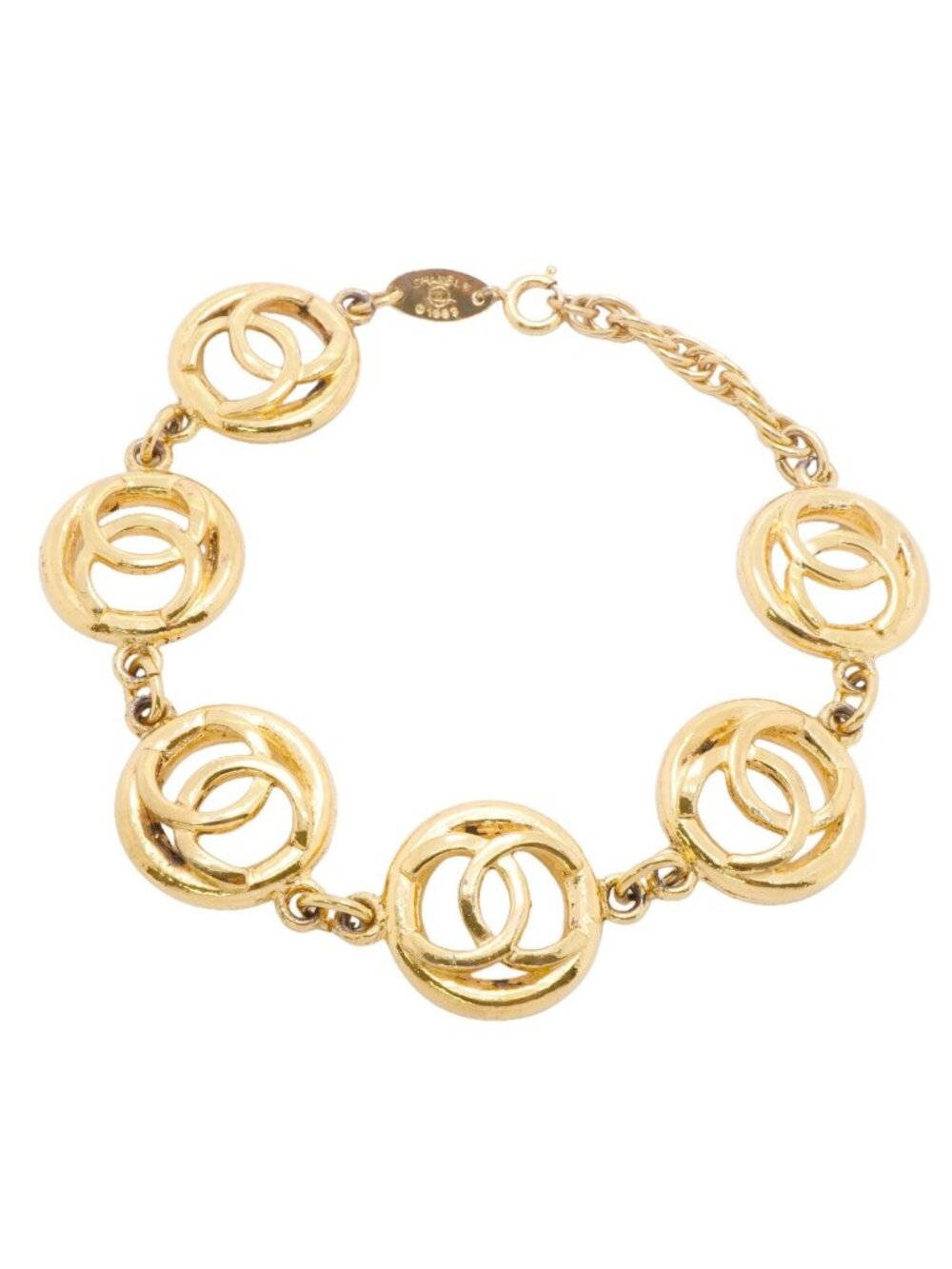Chanel Bracelet Vintage CC Logo Round Circle Gold Plated